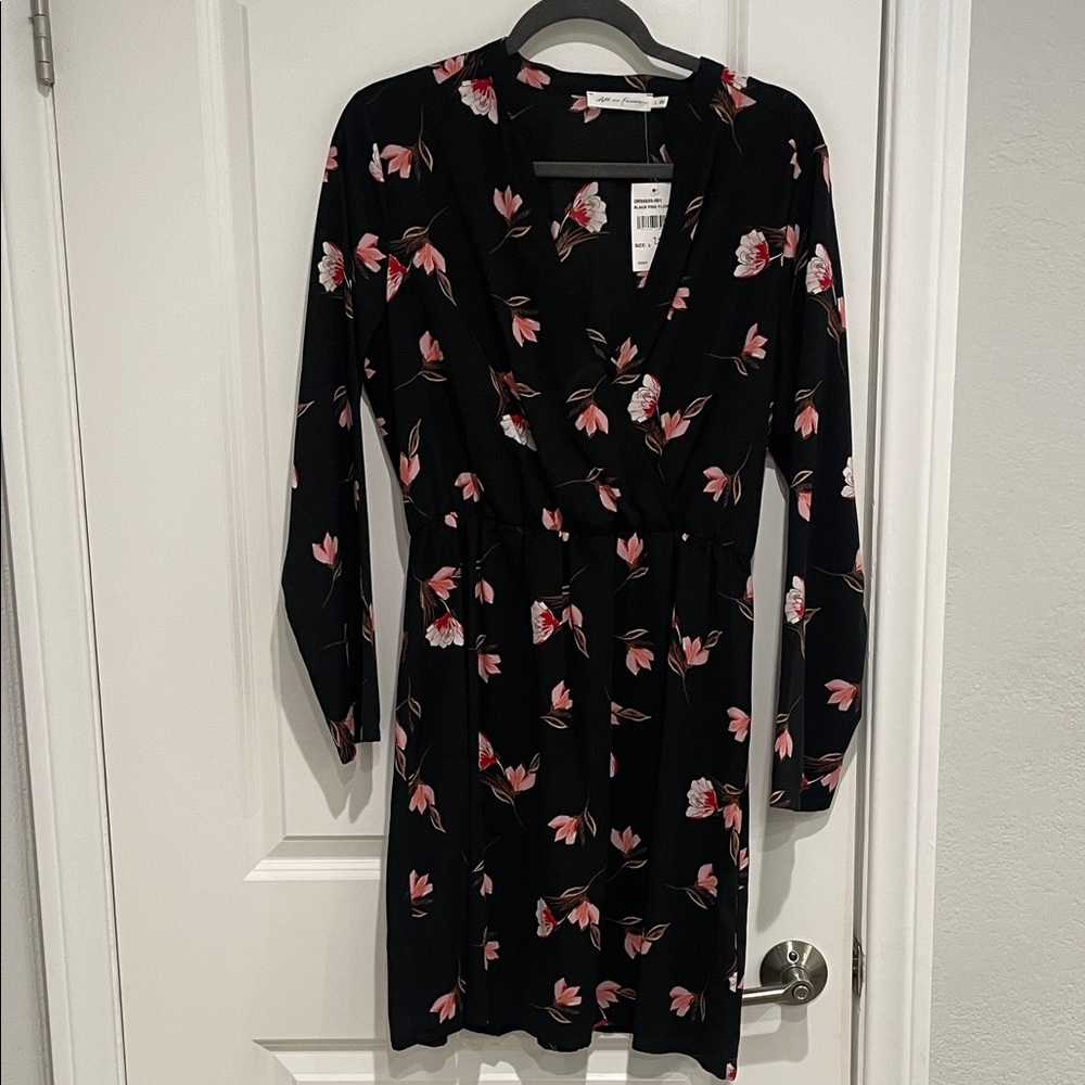 All in Favor Black Dress with Pink Floral Design. Size Large